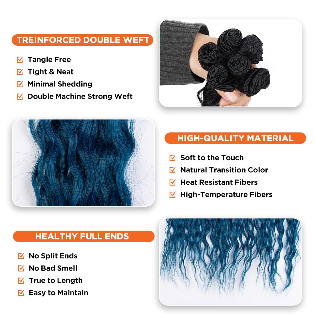 NOBLE STAR Mode Schwarz Blau Bündel mit Verschluss Kunsthaar Wasserwelle 6 Bündel mit Verschluss 30 Zoll 7 Stück/Packung Hochtemperatur-hitzebeständiges Haar