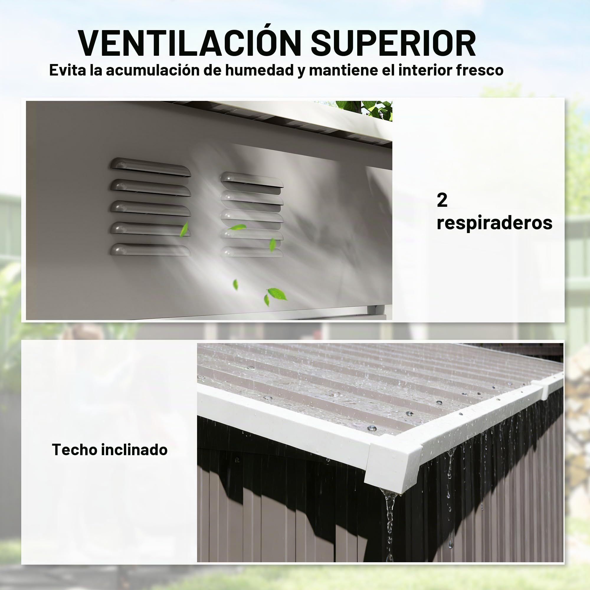 Outsunny - Cobertizo de jardín de metal, 1,37 m², 163 x 90 x 179 cm, acero galvanizado, armario de jardín Adossable con 2 rejillas de ventilación y techo inclinado antiUV - cabina de almacenamiento