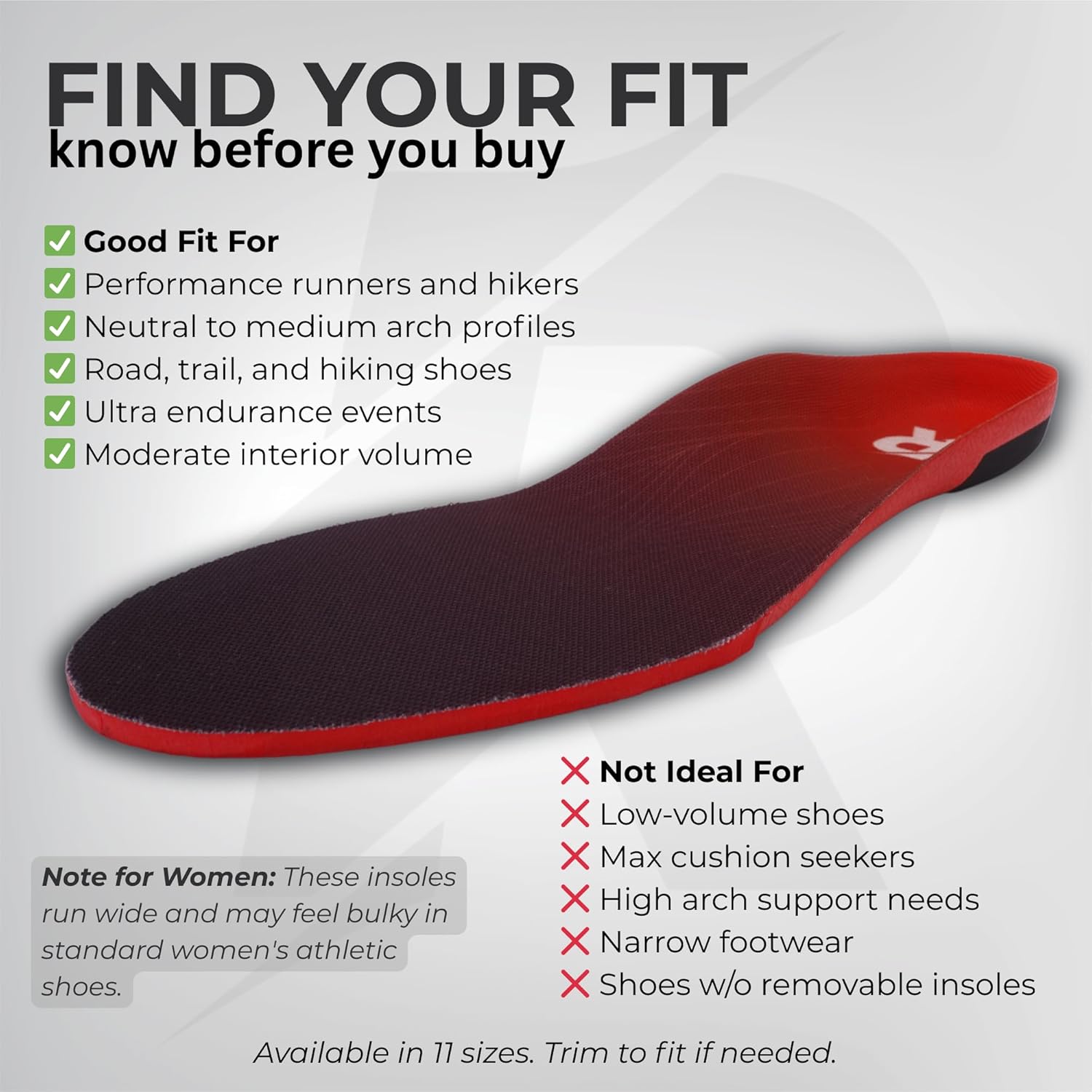 Run 619 MFM Performance Running Insoles | Zero Drop Platform | Medium Arch Support | Customizable Fit | 11 Sizes - Image 2