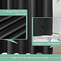 Vista 3 de Mrs Awesome Forro de cortina de ducha negro con 3 imanes, 72x72 pulgadas, plástico premium flexible y resistente para forro de cortina de ducha