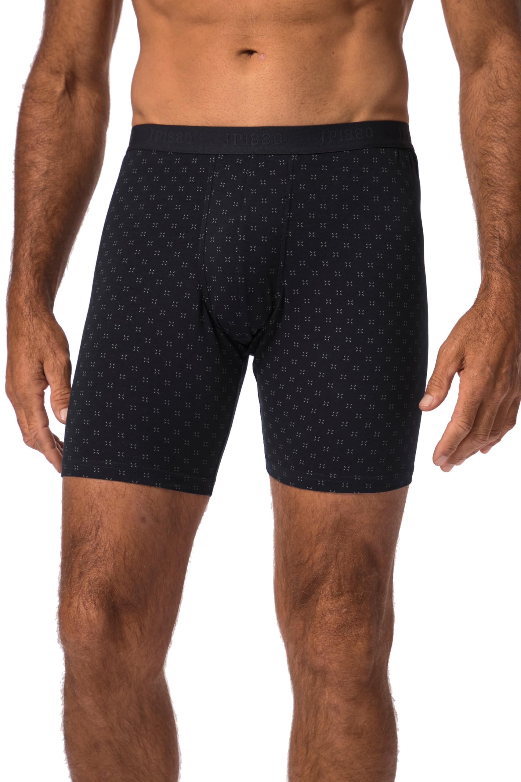 JP 1880 Men's Longpants with flexnamic Waist, AOP Boxer Shorts, Schwarz,