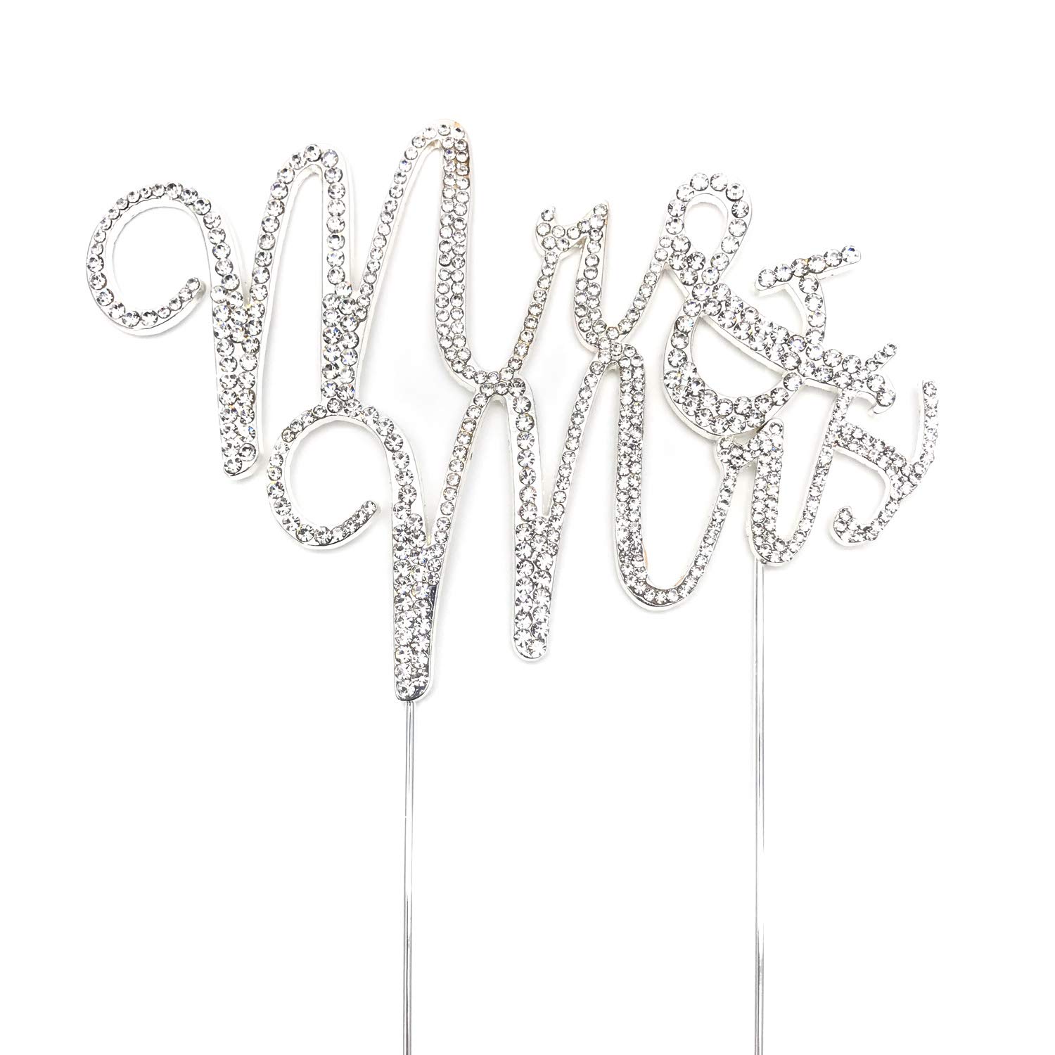 World of Sparkles 8.5cm 'Mr & Mrs' Cake Toppers with Silver Diamante Rhinestones Diamonds and Base Wedding Civil Marriage Party Decoration