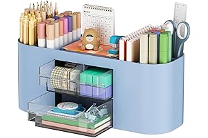 Marbrasse Blue Desk Pen Holder with Ample Storage