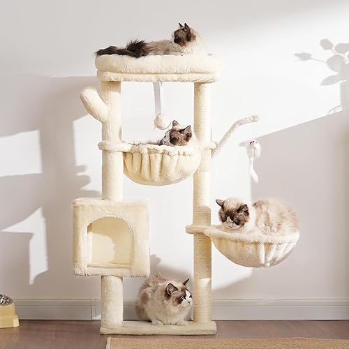 Miniatura 9 de Heybly Árbol para gatos, torre para gatos de interior, muebles para gatos de varios niveles, condominio con 2 cestas acogedoras y postes para