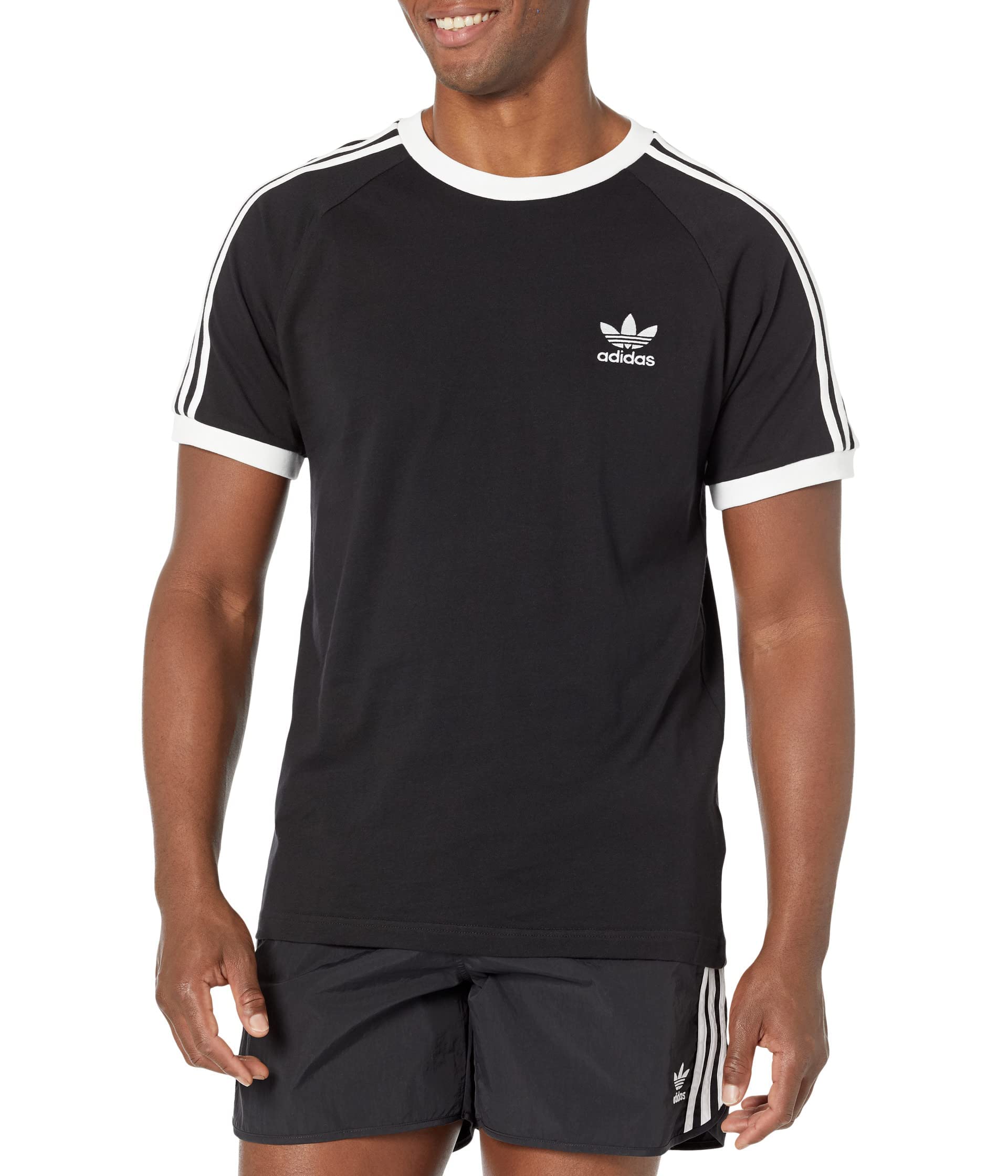 Adidas Originals Men's Black Originals 3 Stripes Tee, Clear Sky, Medium, Xs