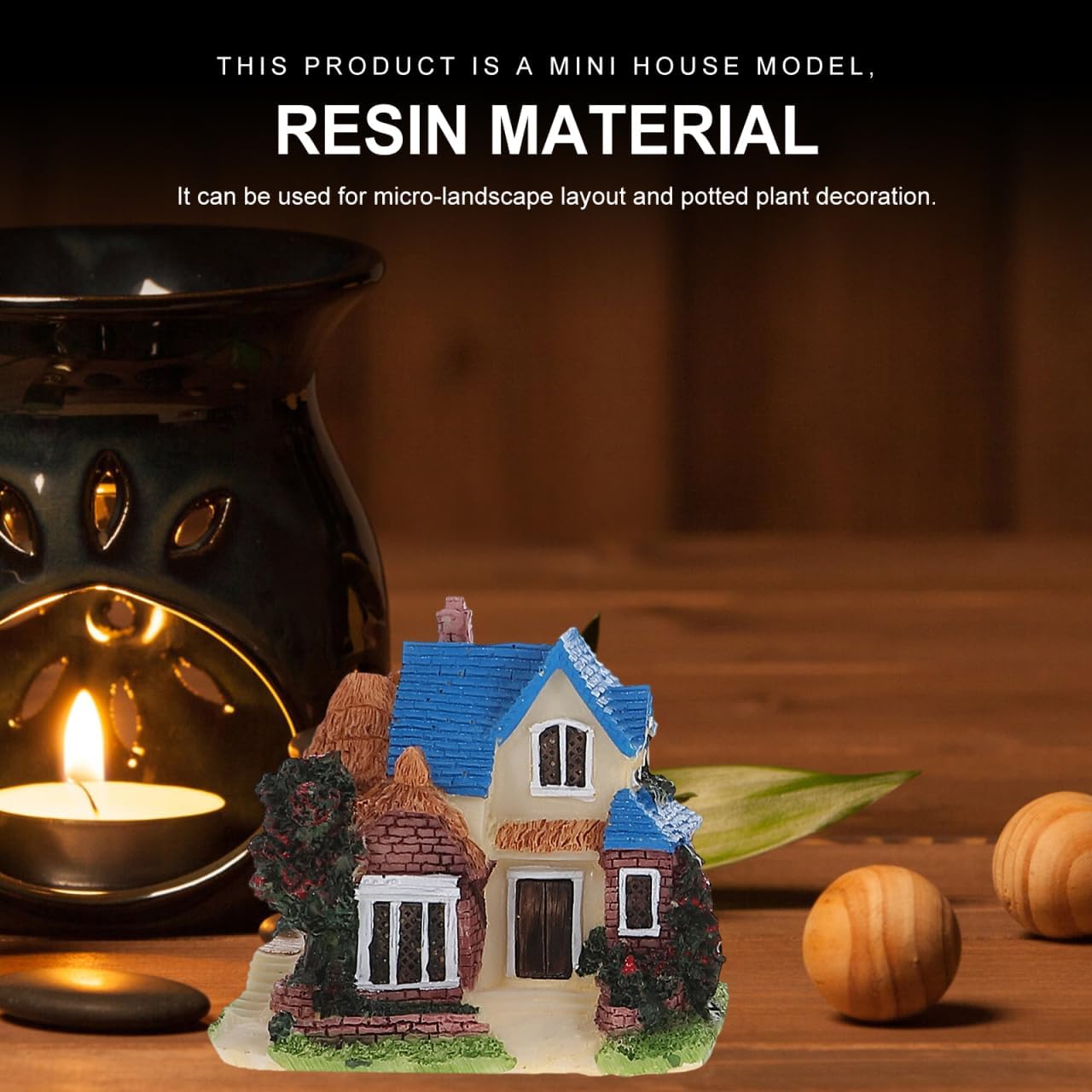 DOITOOL Miniature House Resin Figurines 4Pcs Set Fairy Garden Decor Micro Landscape Adornments for Patio Bonsai Flower Pot Decoration 3.46X3.07X2.16 Inch