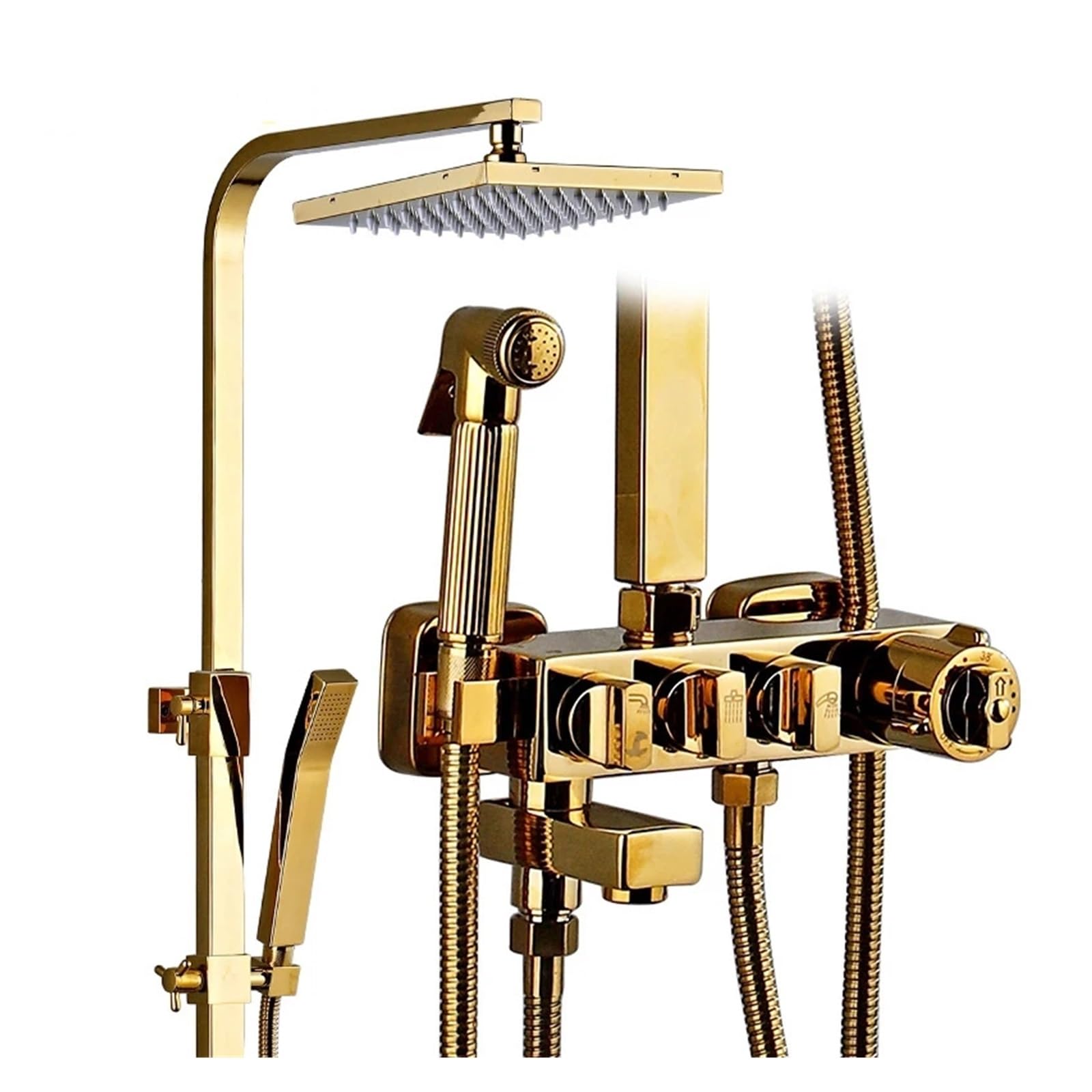 NGDFGR Shower Kits, Luxury Gold Bathroom Thermostatic Shower Faucet Set All Brass Shower Mixer Tap Bathtub, Tap