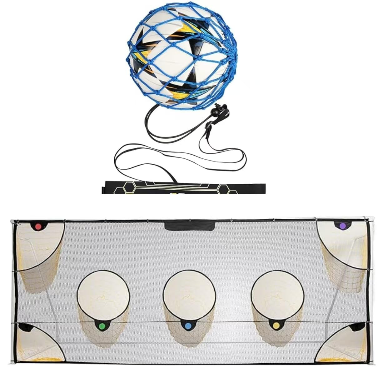 PodiuMax Hands-Free Soccer Kick Trainer with Ball Locked Net & Goal Target Net with Scoring Zones (Fits Ball Size 3, 4, 5)