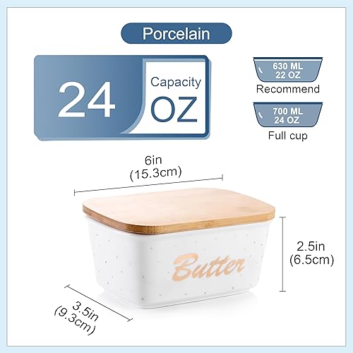Miniatura 2 de LOVECASA Mantequillera con tapa para encimera, manteca de porcelana con capacidad para hasta 2 palitos, recipiente hermético para mantequilla
