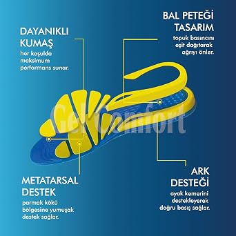 GC14 | Yumuşak Jel, Rahat, Konfor, Günlük ve Spor Ayakkabılar İçin Ortopedik Destekli İç Tabanlık