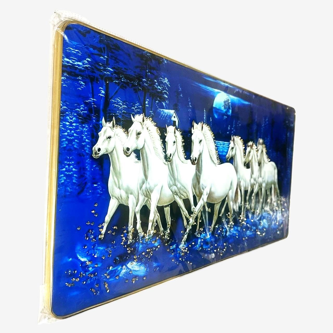 Blue Horses Bubble Crystal Wall Painting | Premium 3D Crystal Scenery Wall Decor | Running White Horses Art Frame for Living Room, Bedroom, Office & Hall | 20 x 40 cm-picture-10