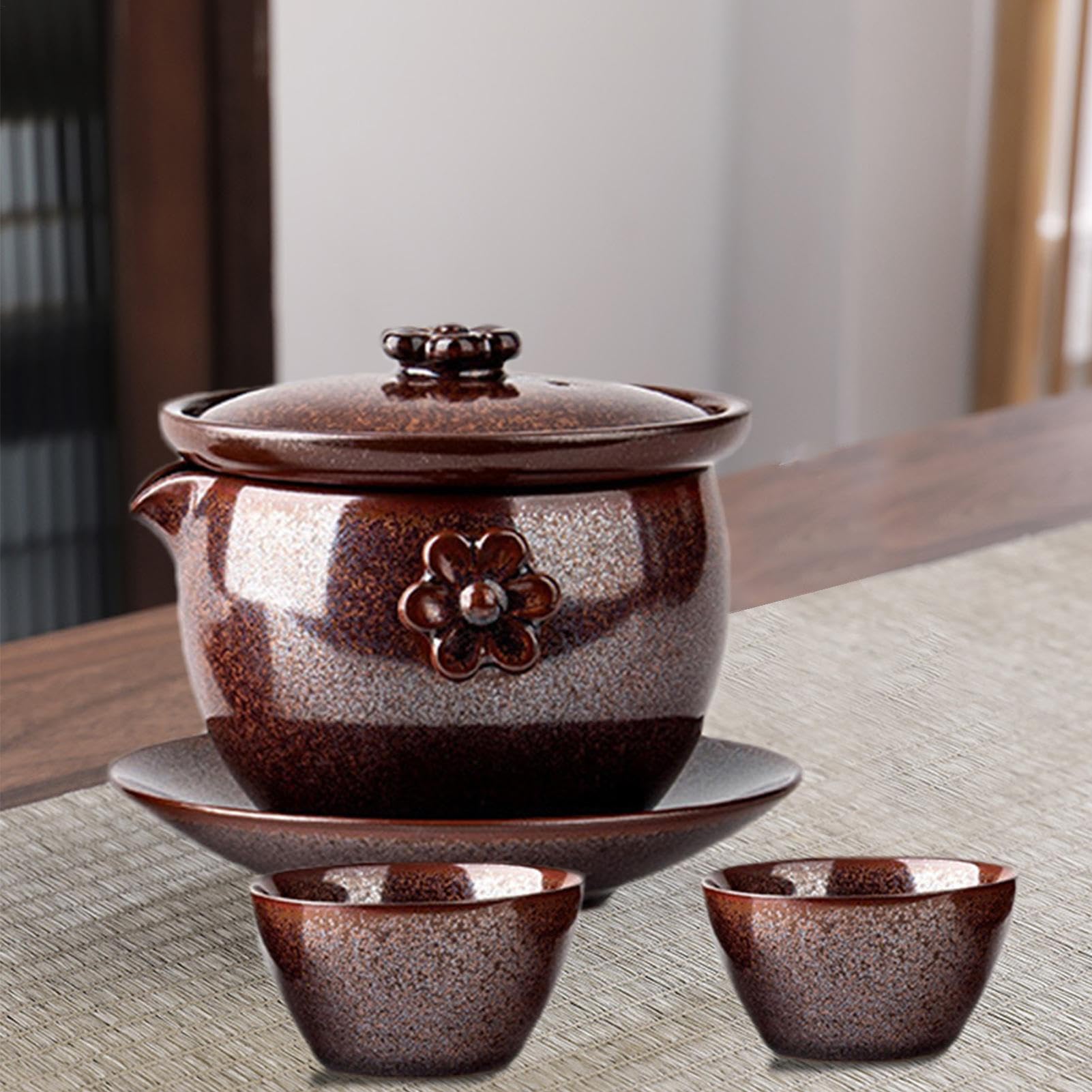 Juego de té japonés, tazas de té de cerámica,Juego de té portátil apilable