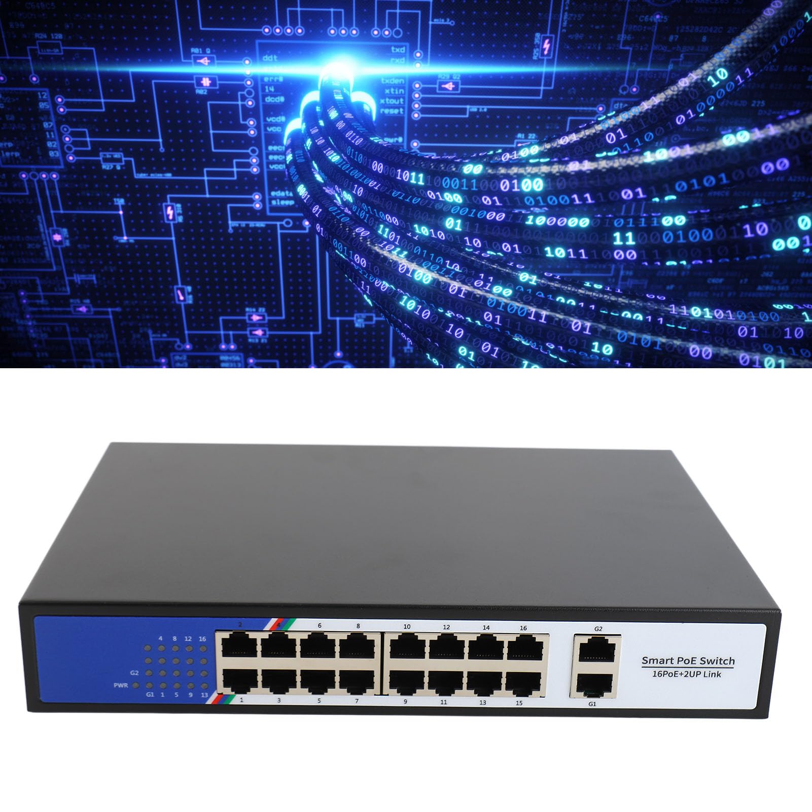 Per sistemi di rete domestici e per ufficio, hub di rete Ethernet POE Switch a 18 porte con 16 porte 10 100M e 2 porte 10 100 1000M, capacità di commutazione 7,2 Gbps, spina USA