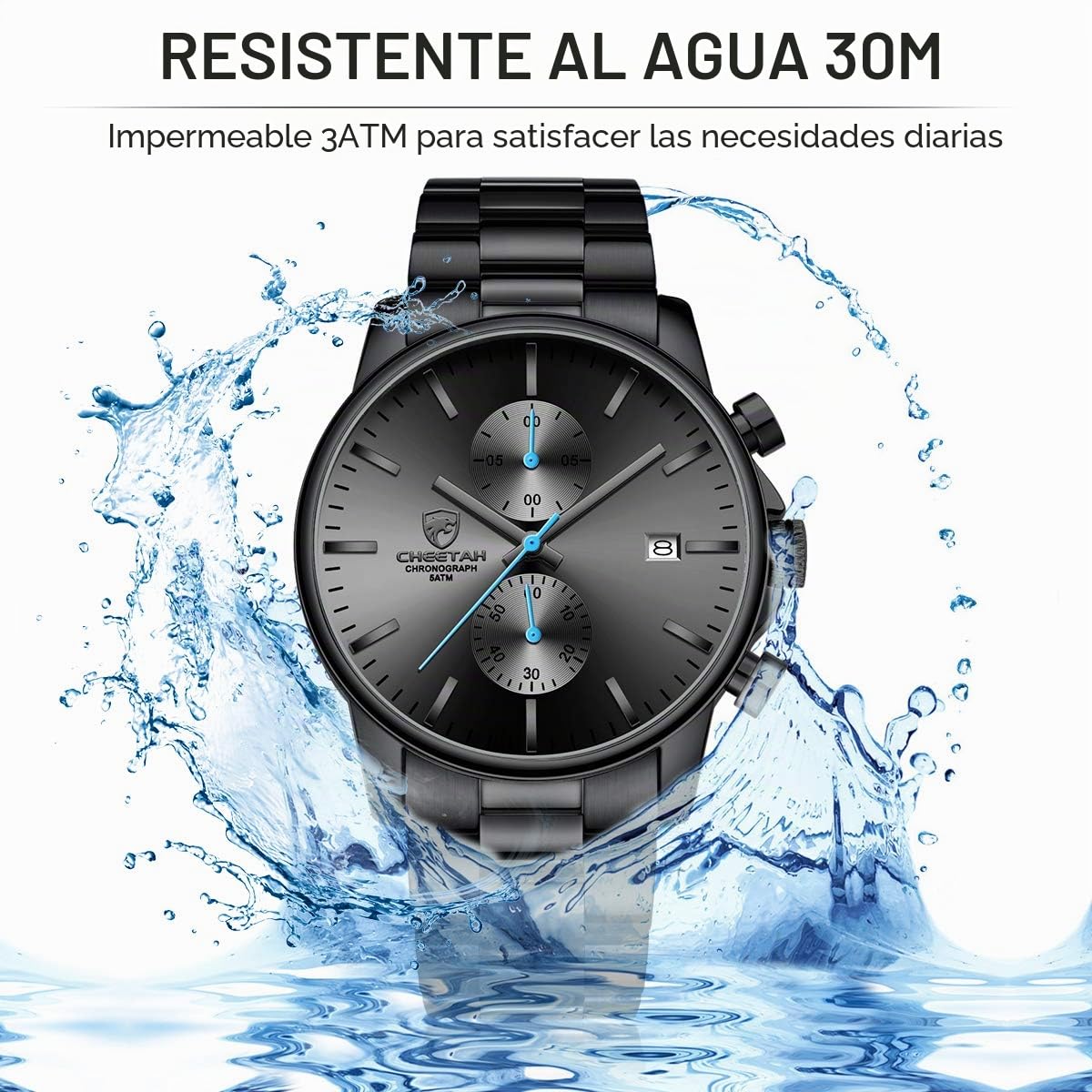 GOLDEN HOUR Reloj de Cuarzo para Hombre de Negocios de Moda con cronógrafo Impermeable de Acero Inoxidable para Hombre, Fecha automática