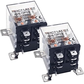 JQX-12F-2Z High Power Relay Pack of 2 - 8 Pin DC 12V Coil Voltages 30A DPDT, 2NO+2NC, Flame-Retardant Housing, General Purpose