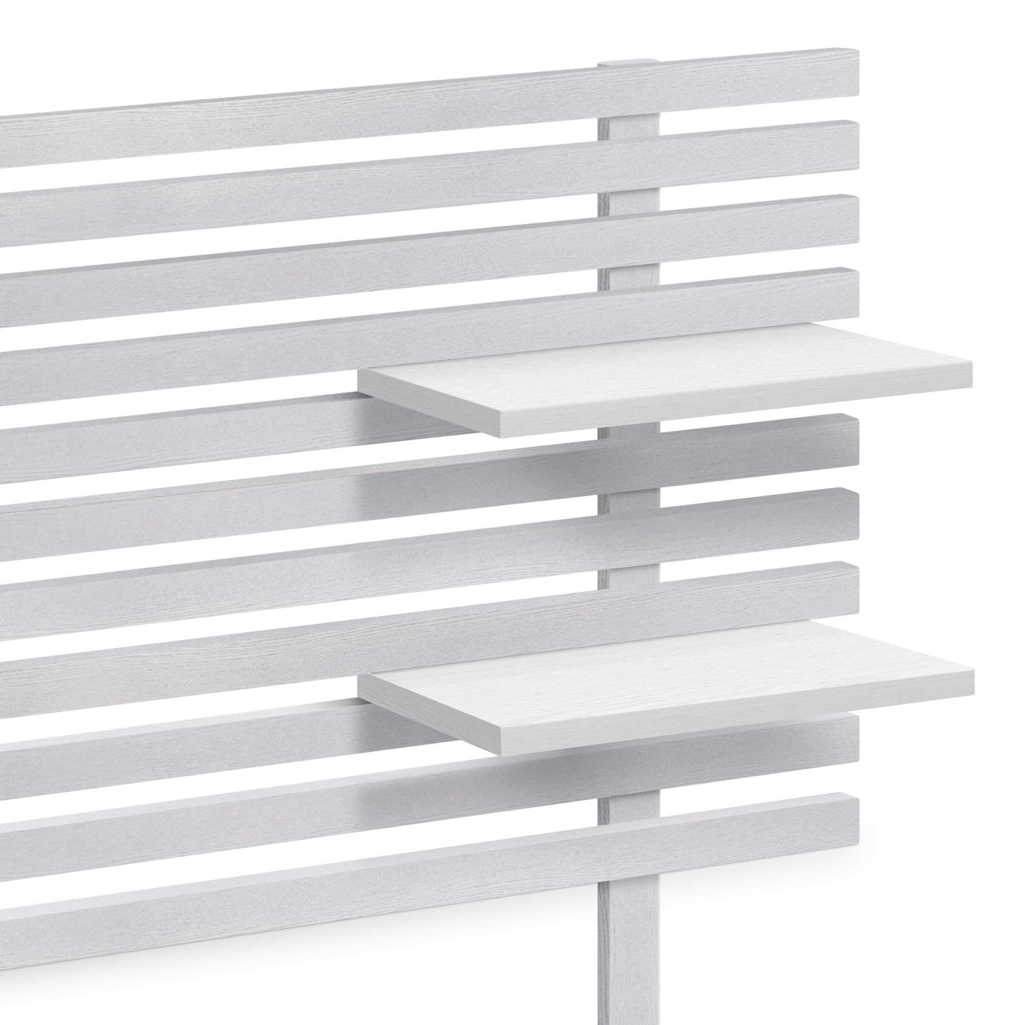 DHOME Cabecero con Estantes de Madera reciclada DM con Patas Colgante Pared Estilo Palet Cama Vintage Nordico Herrajes incluidos (Estilo Japones, Blanco Madera, 135cm)