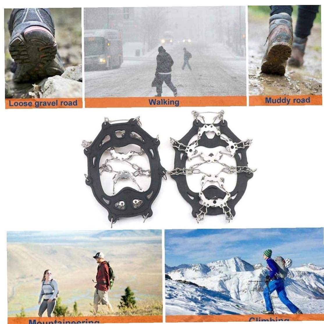 Crampons, poignées de Neige glacée 19 Dents à Pied Traction Crampons à Crampons Pointes en Acier Inoxydable et Silicone Durable pour Bottes et Chaussures Outdoor M