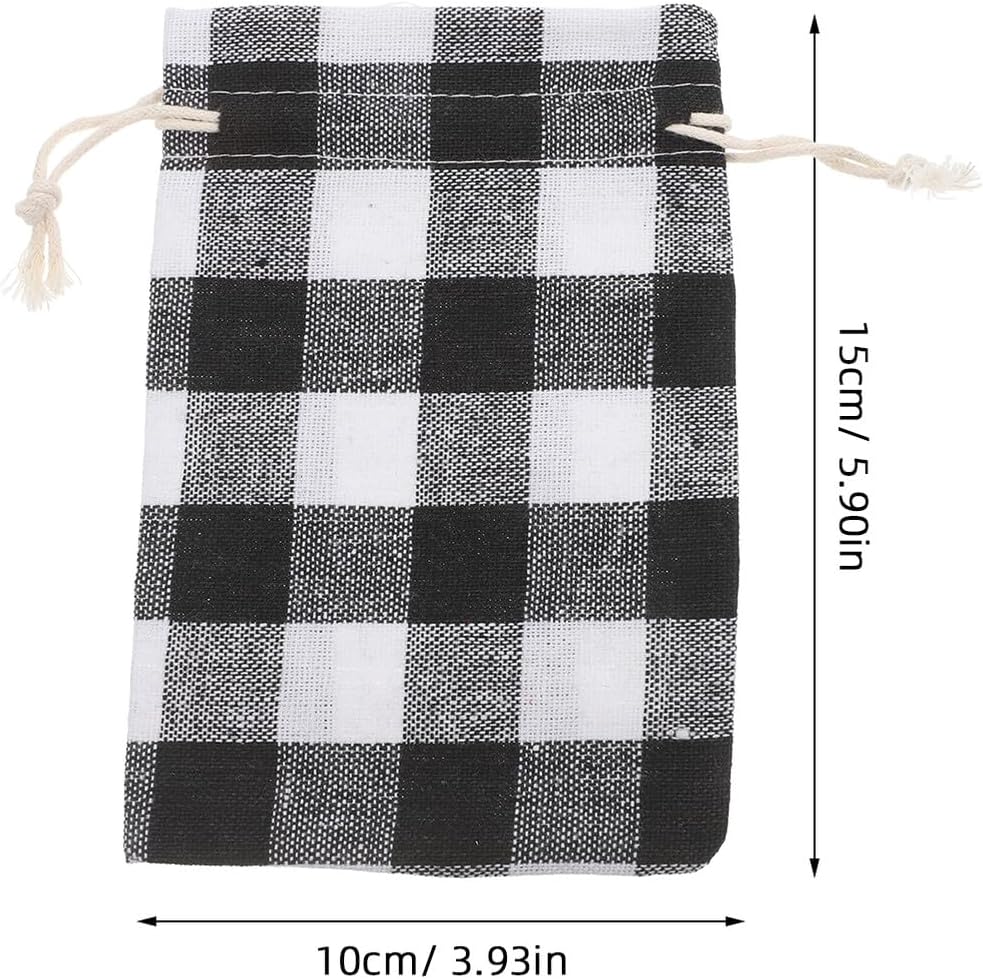 Hemoton 12pcs Christmas Plaid Drawstring Cotton Linen Candy Bags Small Reusable Treat Pouches Holiday Party Favor Storage for Seasonal Celebrations