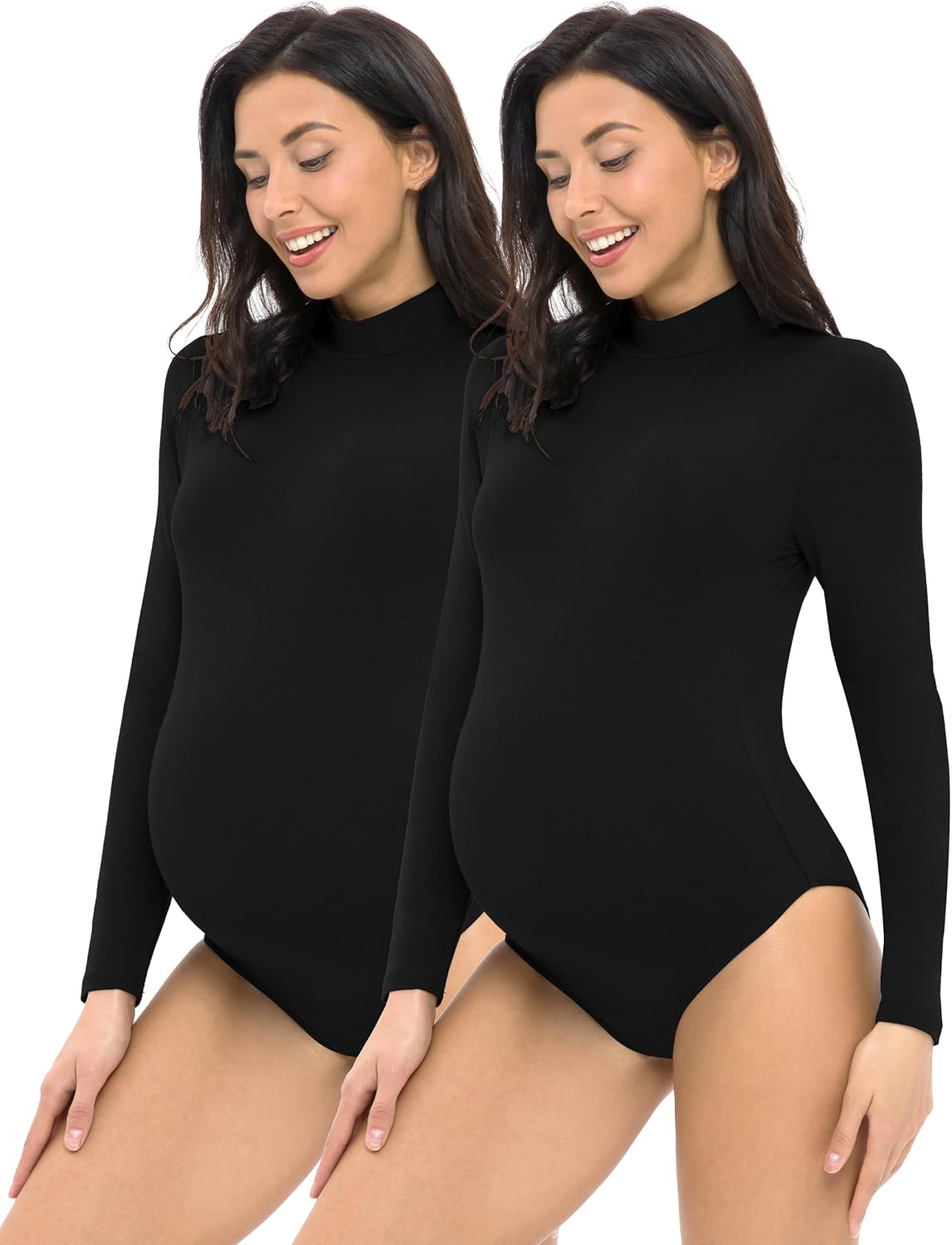 Foucome Long Sleeve Maternity Bodysuit Mock Turtle Neck Jumpsuit | Soft and Stretchy, Basic T Shirt, Pregnancy Onesie Body Suit, Fall Spring Winter Maternity Clothes