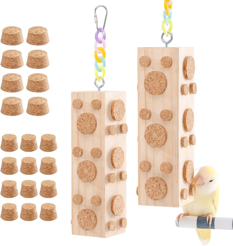 Brinquedo de Madeira para Roer com Cortiça para Aves JONS NTY, 20,07 cm, Pacote com 2