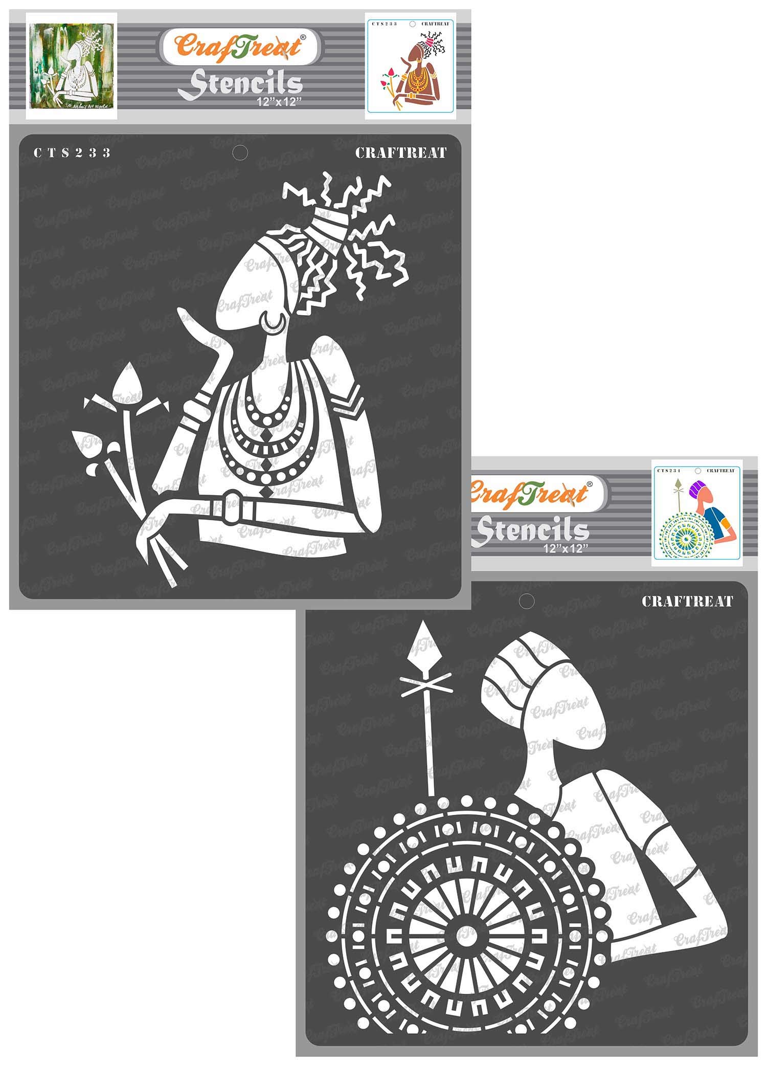 Pochoirs pour peinture sur bois et papier créatif, motif homme et femme style tribal DIY