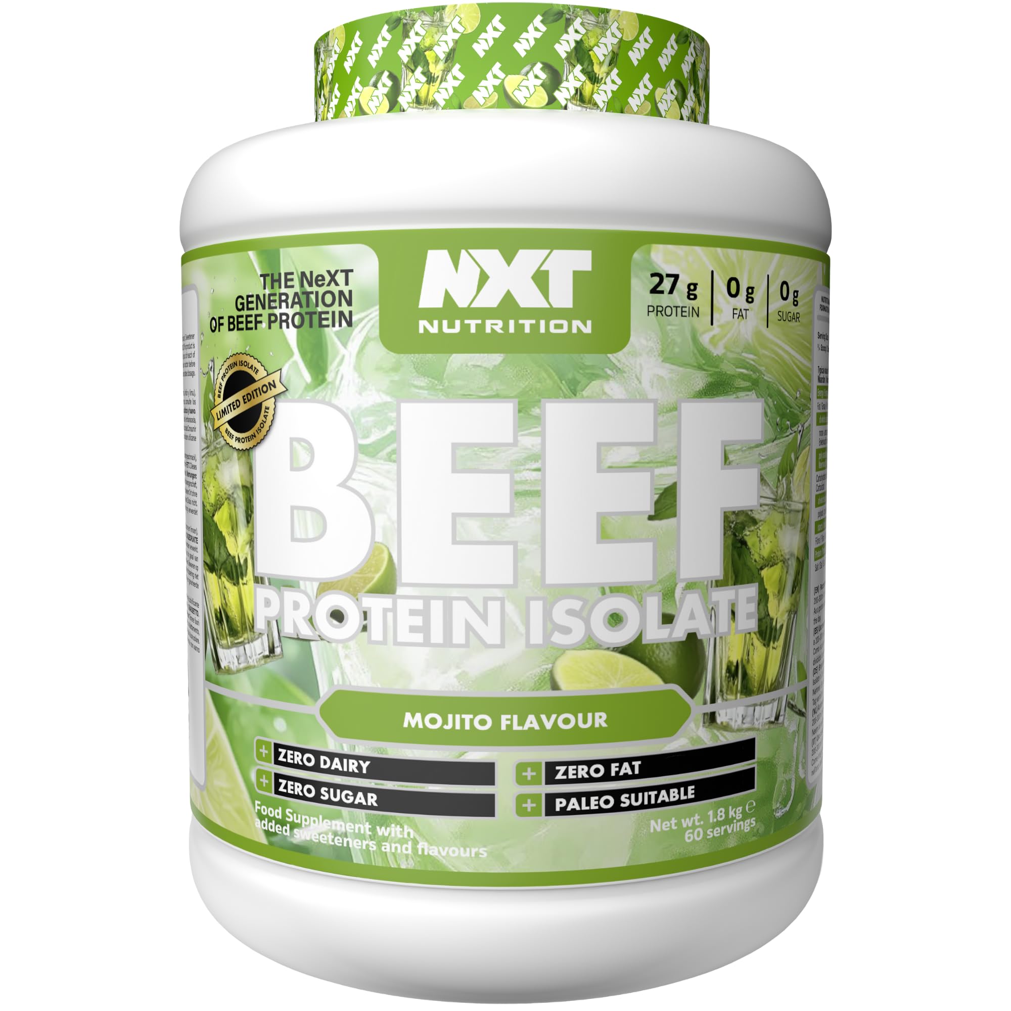 NXT Nutrition Beef Protein Isolate Powder - Protein Powder High in Natural Amino Acids - Paleo, Keto Friendly - Dairy and Gluten Free - Muscle Recovery | 1.8kg | Mojito