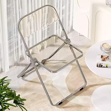 Modern Acrylic Folding Chair,Clear Chair,PC Plastic Chairs Living Room, Chrome Frame Foldable Acrylic Chai for Outside Inside Size B+Amber