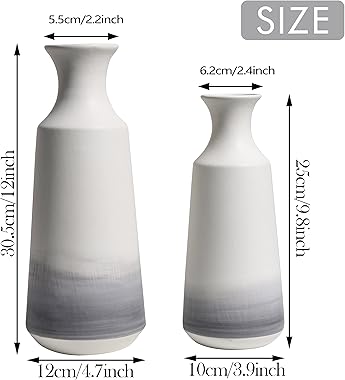 TERESA'S COLLECTIONS Vase for Flowers, Set of 2 Grey White Modern Ceramic Flower Vase for Gifts, Handmade Decorative Pottery 