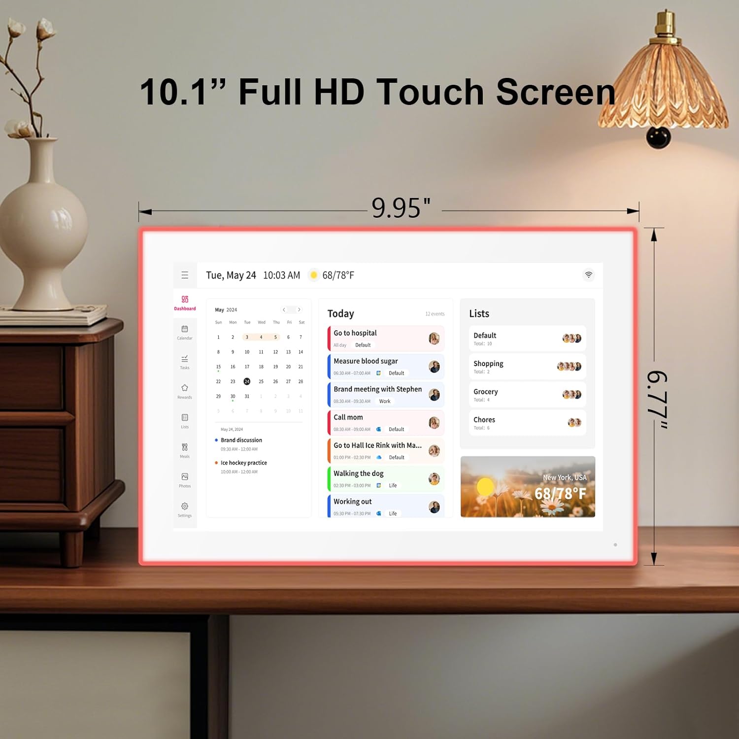 Akimart Calendar: 10.1-inch Wall Planner Digital Calendar & Chore Chart With LED Reminder, Smart Touchscreen Interactive Display for Family Schedules, Hearth Display Digital Calendar, Great for Organizing Your 2026 Year