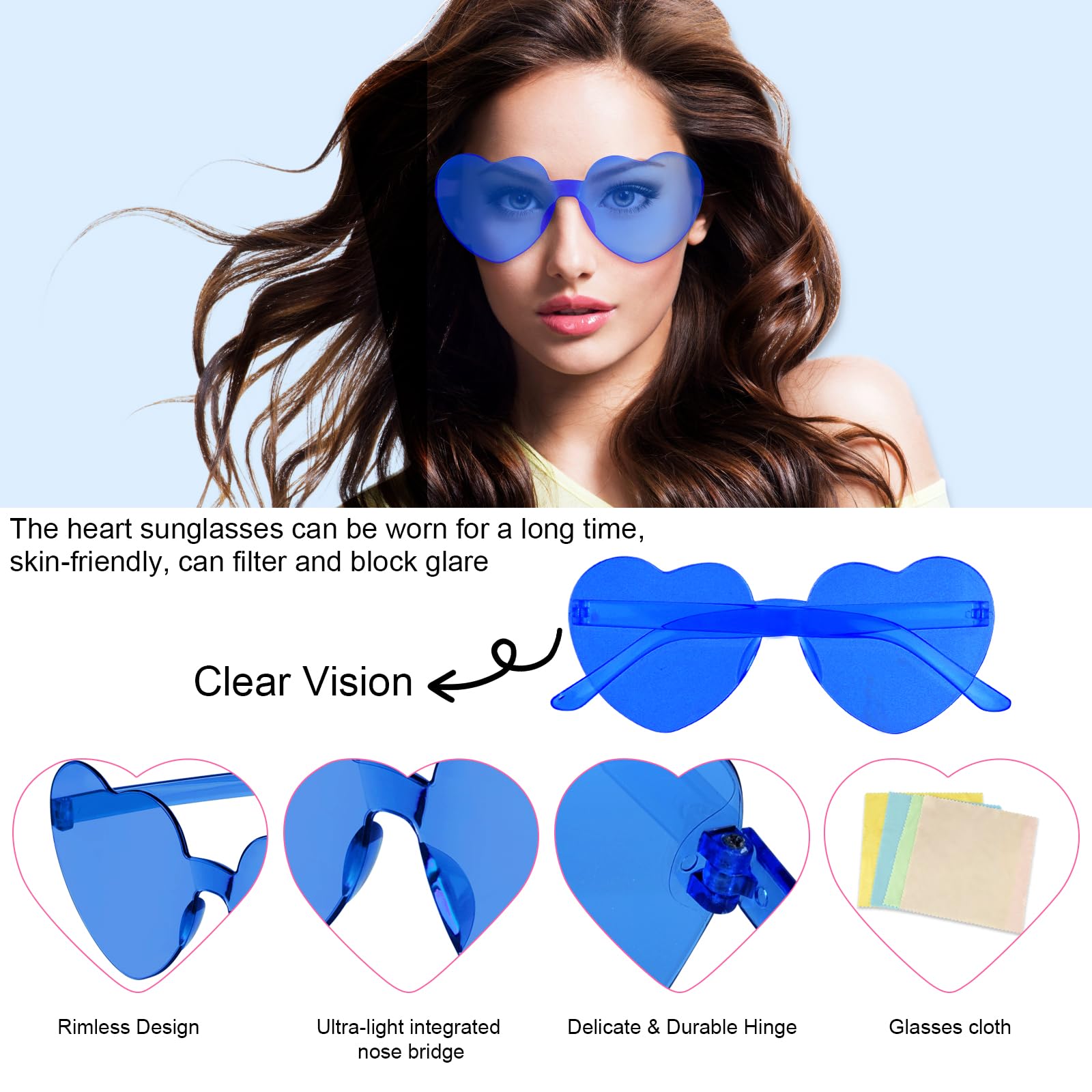 Amazon.com: NACHLYNN 24 Pairs Blue Heart Sunglasses for Women
