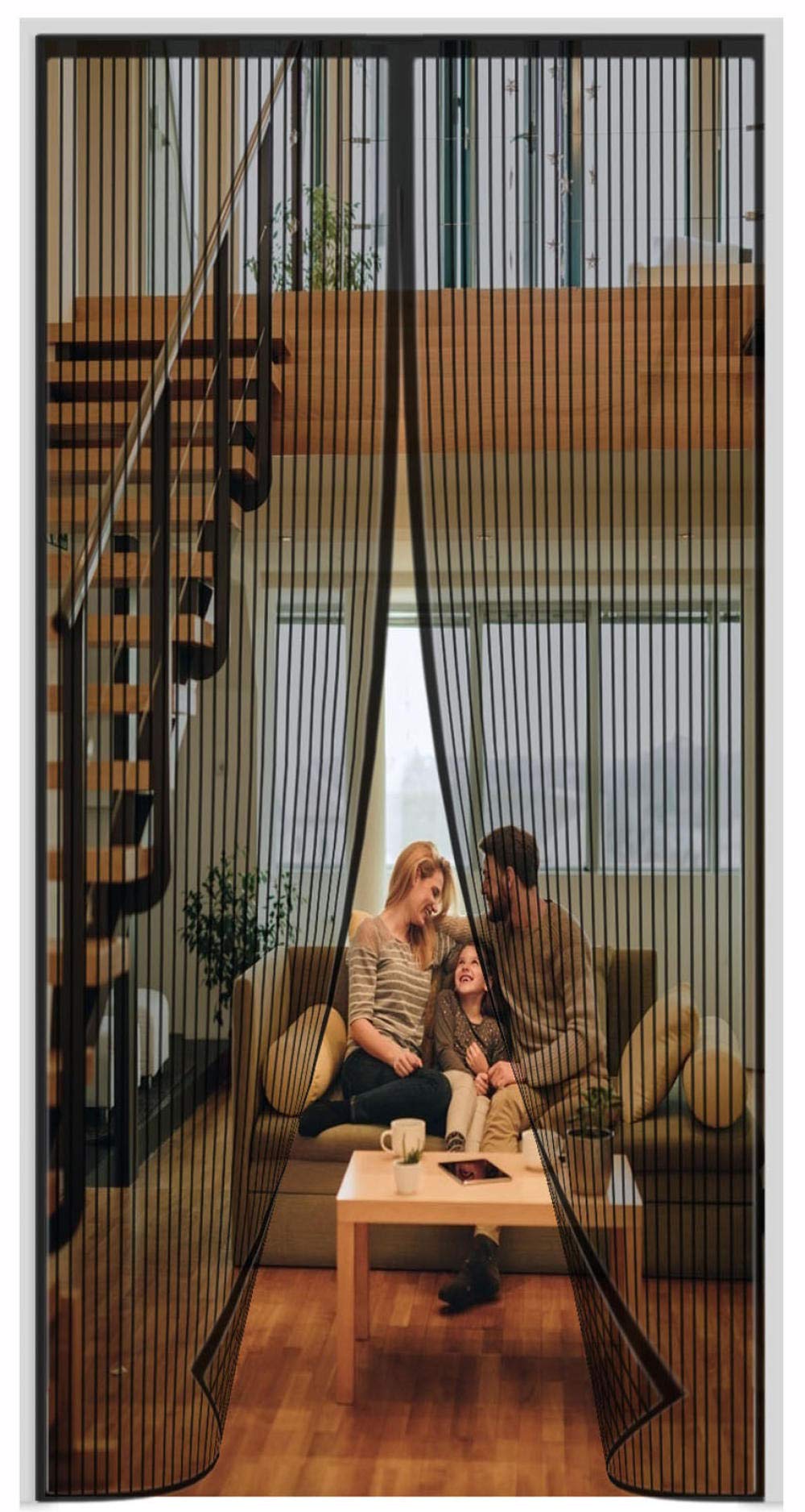 Mdy Black Magnetic Fly Screen Door Insect Mosquito Door Screen,165X210cm (64.96X82.67in) Magnetic Top-To-Bottom Seal Snaps Shuts Automatically, For Anti Mosquito Or Anti Pest Magnetic Soft Door