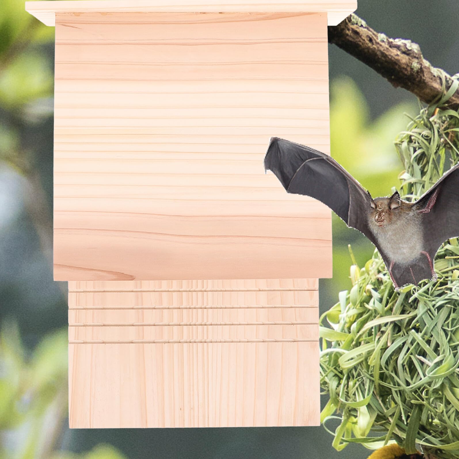 Veemoon Casetta per Pipistrelli da Esterno in Legno Massello, Rifugio Naturale per Pipistrelli da Giardino, Bat Box Fatta a Mano per Cortile e Habitat Fauna Selvatica