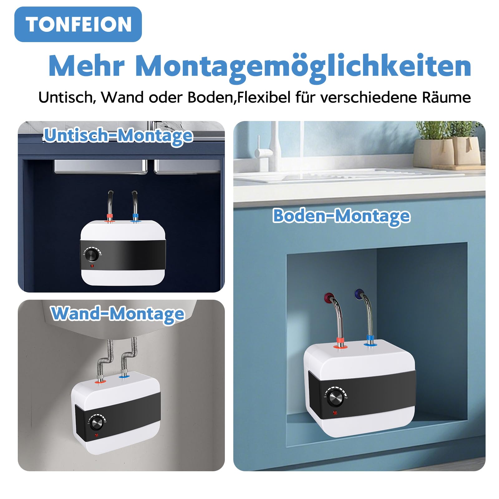 Untertischboiler 6 Liter Niederdruck, Warmwasserspeicher Warmwasserboiler elektrischer Durchlauferhitzer Mini-Wassertank, Untertischmontage, 1,5KW, Weiß