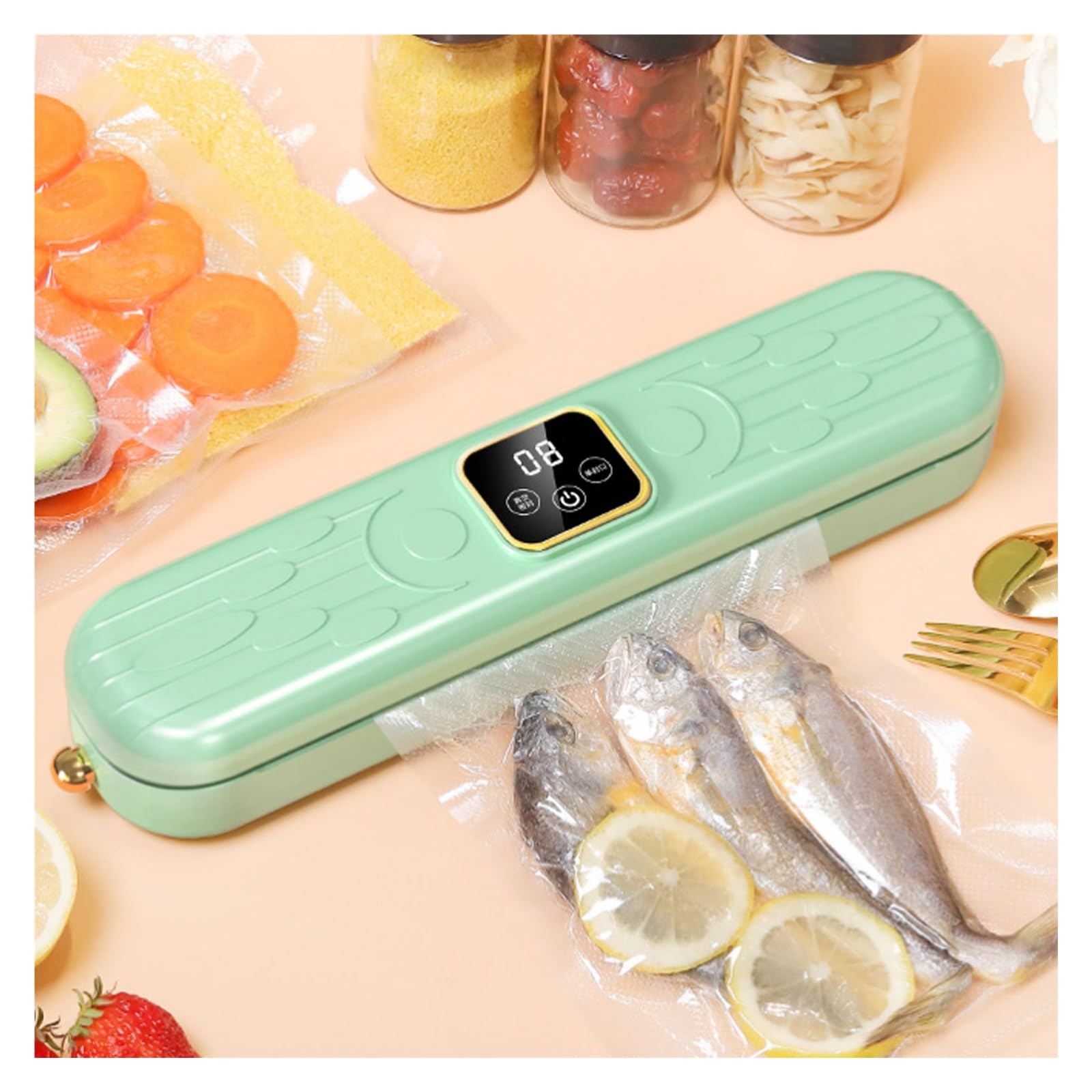 Selladora al vacío, Selladora totalmente automática con temporizador digital y modos de secado húmedo. Ideal for la cocina del hogar(Grn)