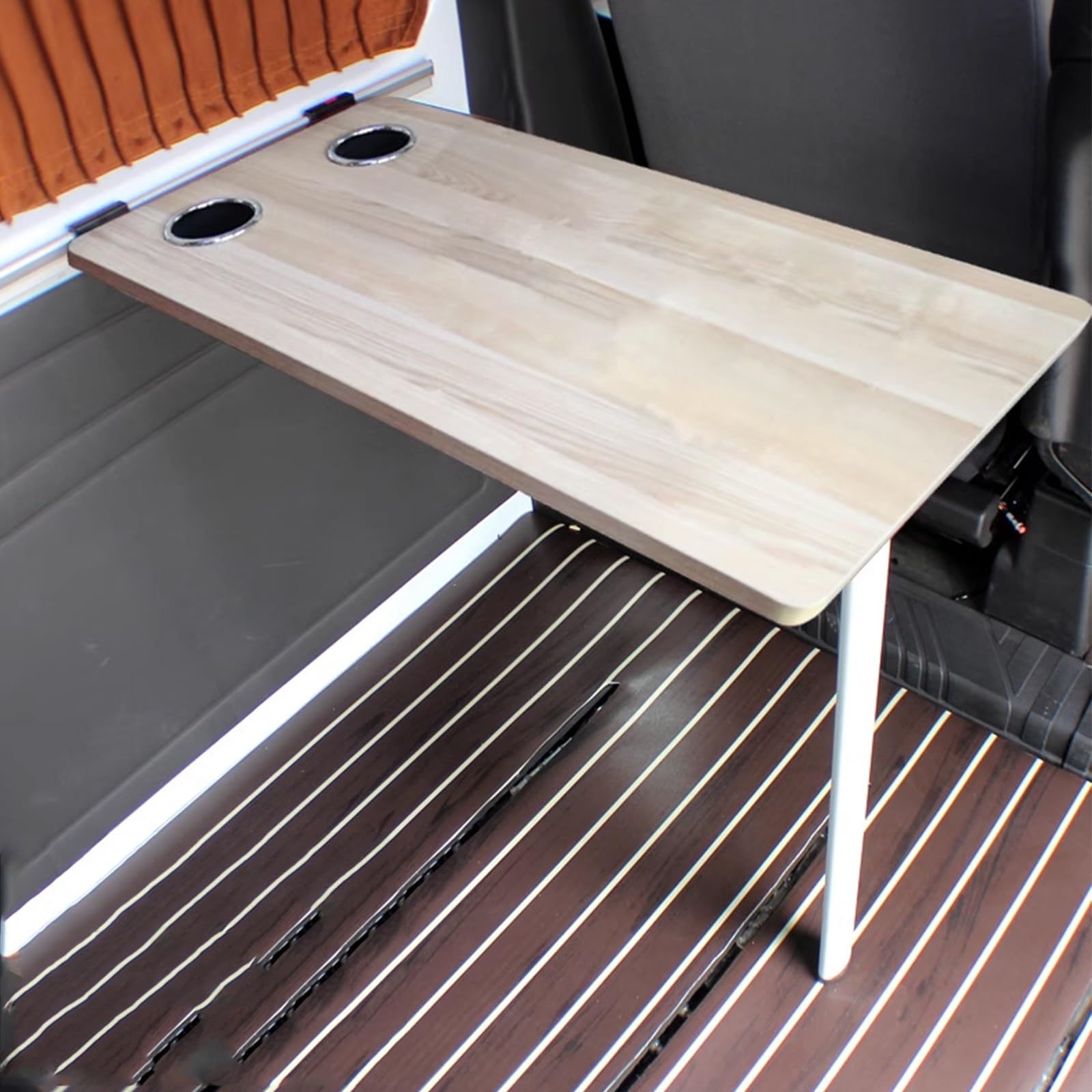 Mesa plegable para caravana portátil de acero con ranura para vasos