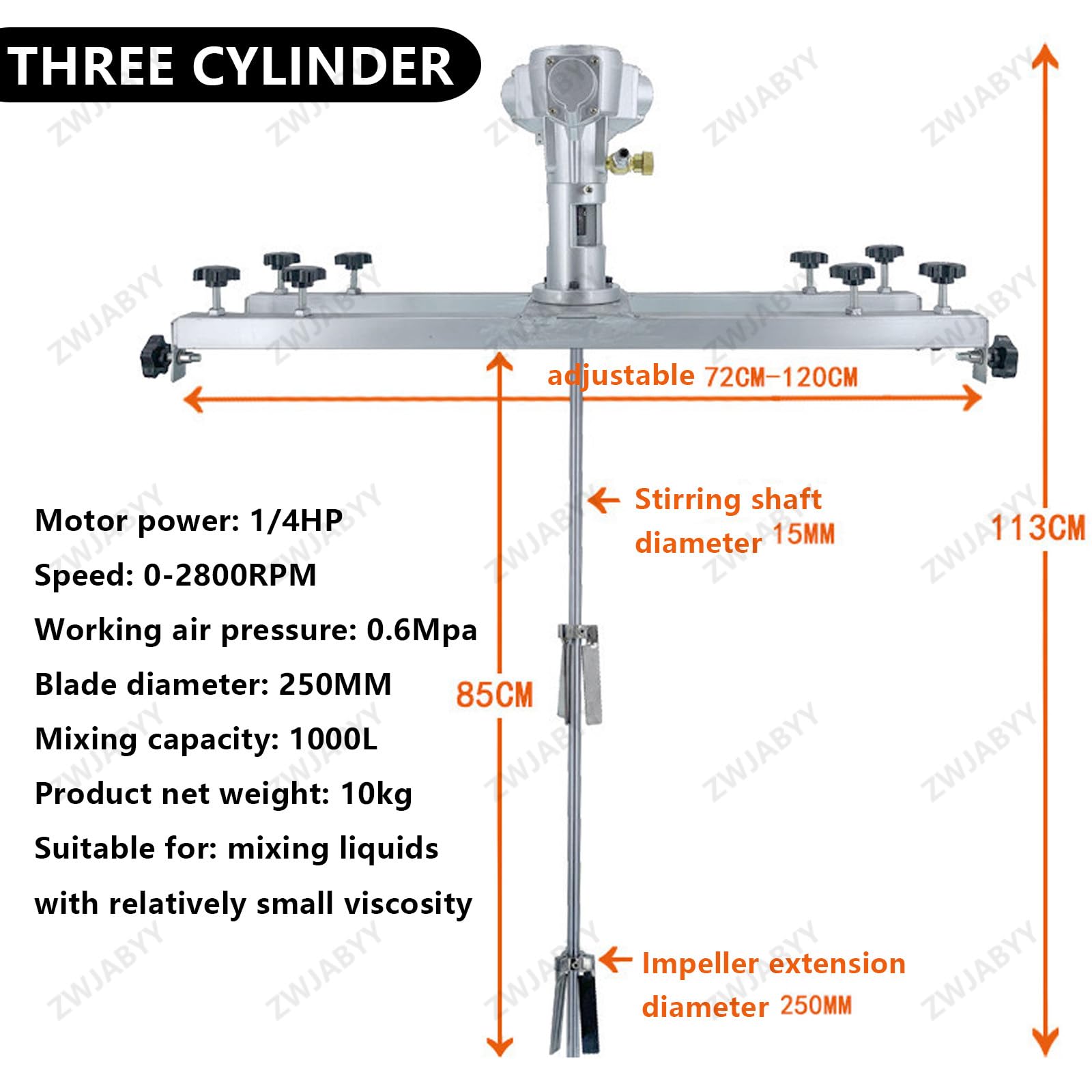Agitador de Aire, Mezclador de Pintura neumático, máquina agitadora de Pintura, hélice Plegable o disolvente de Tinta (3cylinders)
