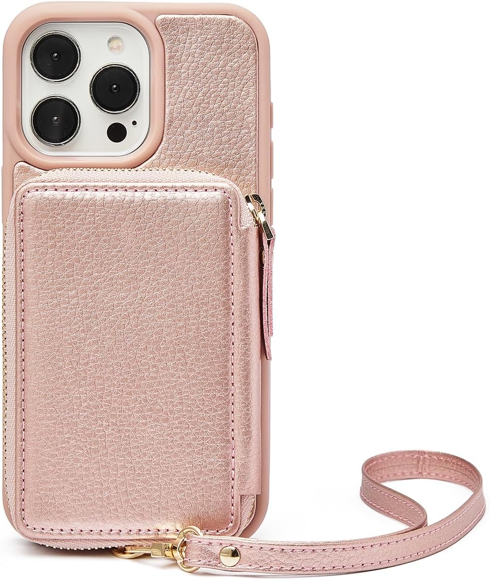 ZVE iPhone 13 Pro Wallet Case, Zipper iPhone Case with RFID