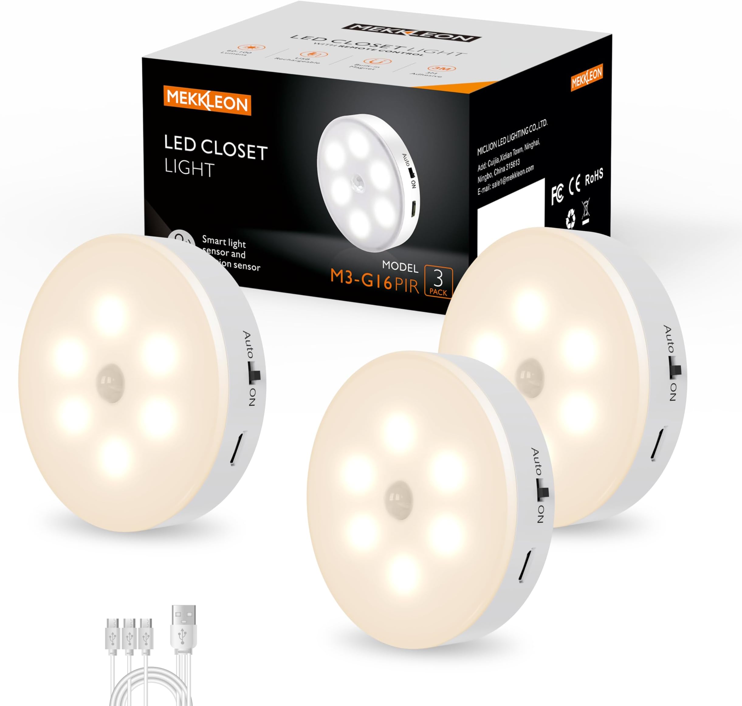 MEKKLEON LED Closet Lights Wireless Motion Sensor Puck Light