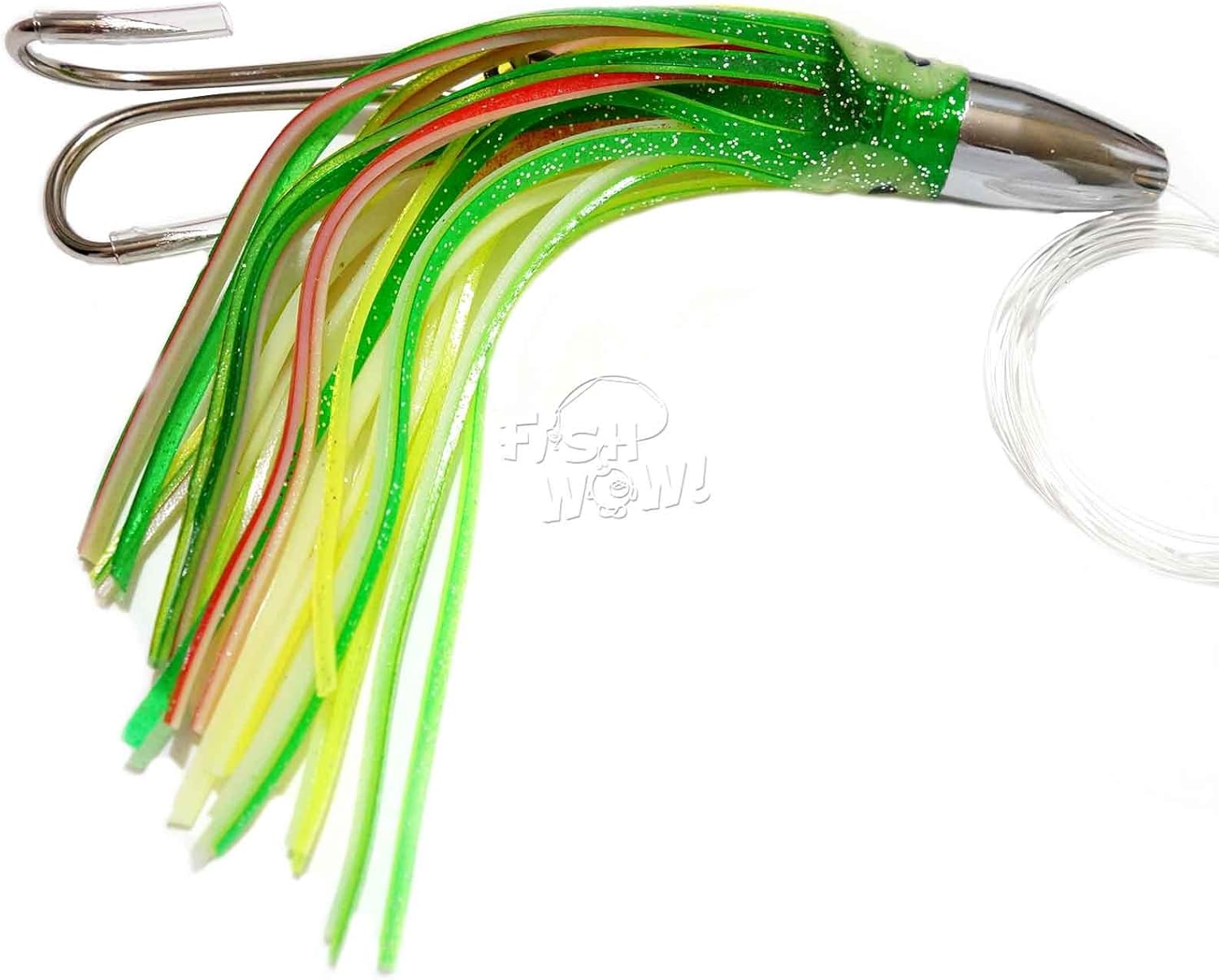 3pcs Mexican Flag Fish WOW! 7" Bullet Jet Head Squid Rig Trolling Lure Marlin Tuna Rigged a Double Hook
