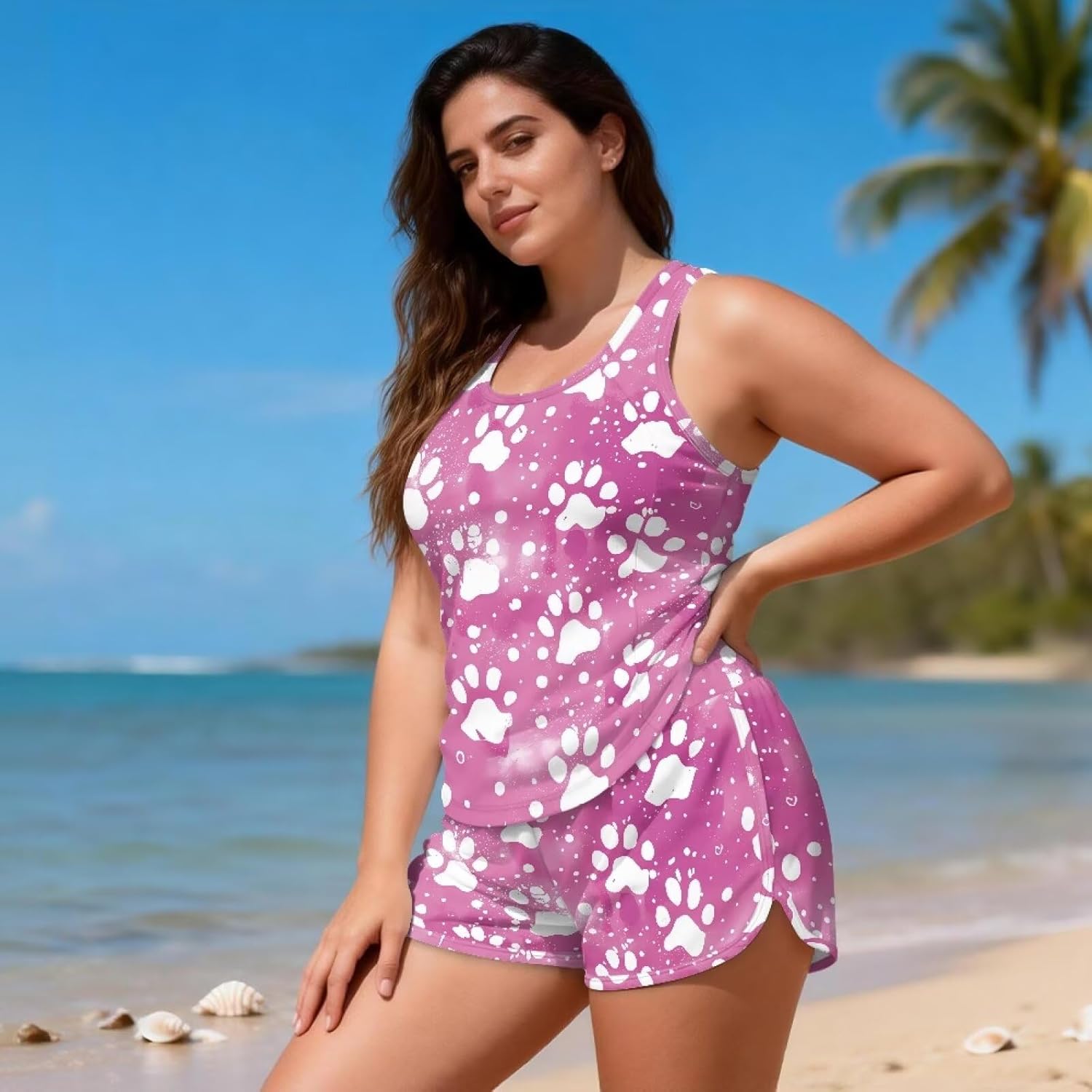 2 Piece Tankini Swimsuits for Women Athletic Bathing Suits Swim Tank Tops with Sports Shorts Bathing Suits S-6XL