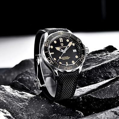 Pagani Design 007-Model Automatic Diving Watches for Men NH35 Movement, Stainless Steel Materials, Rotating Ceramic Bezel, Sapphire Domed Mirror, 100M Waterproof Mechancial Self Winding Wrist Watch