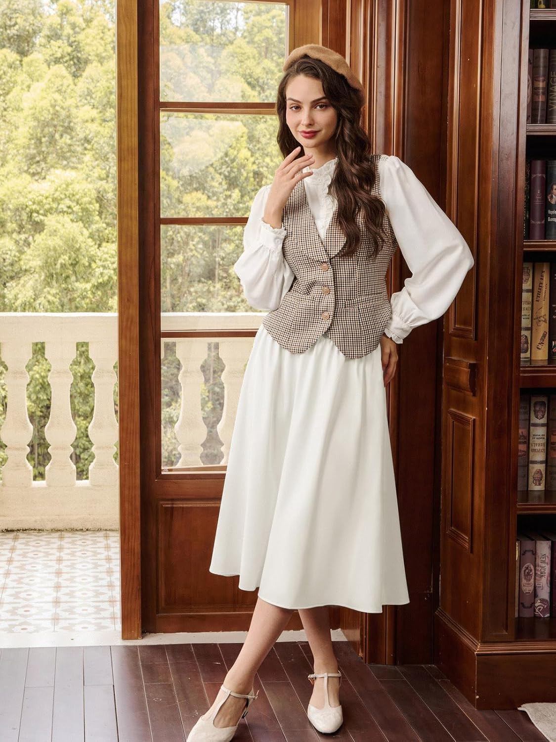 Belle Poque Women's Midi Skirt with Pockets Vintage A Line High Waisted Flowy Pleated Swing Skirts for Office - Image 6