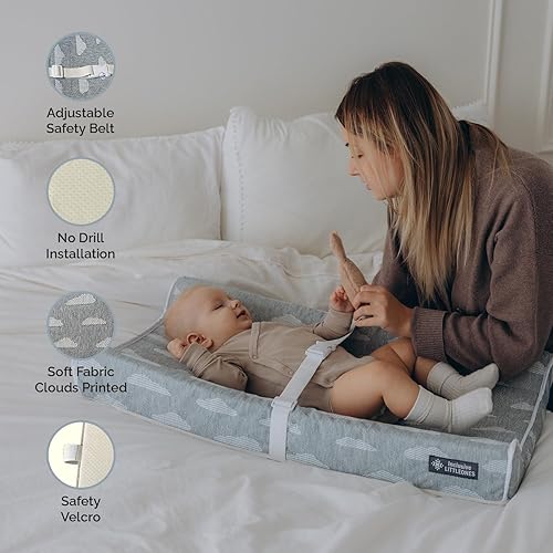 Miniatura 14 de Cambiador de pañales para bebé, suave, impermeable, parte inferior antideslizante, correas de seguridad y diseño ergonómico contorneado, funda