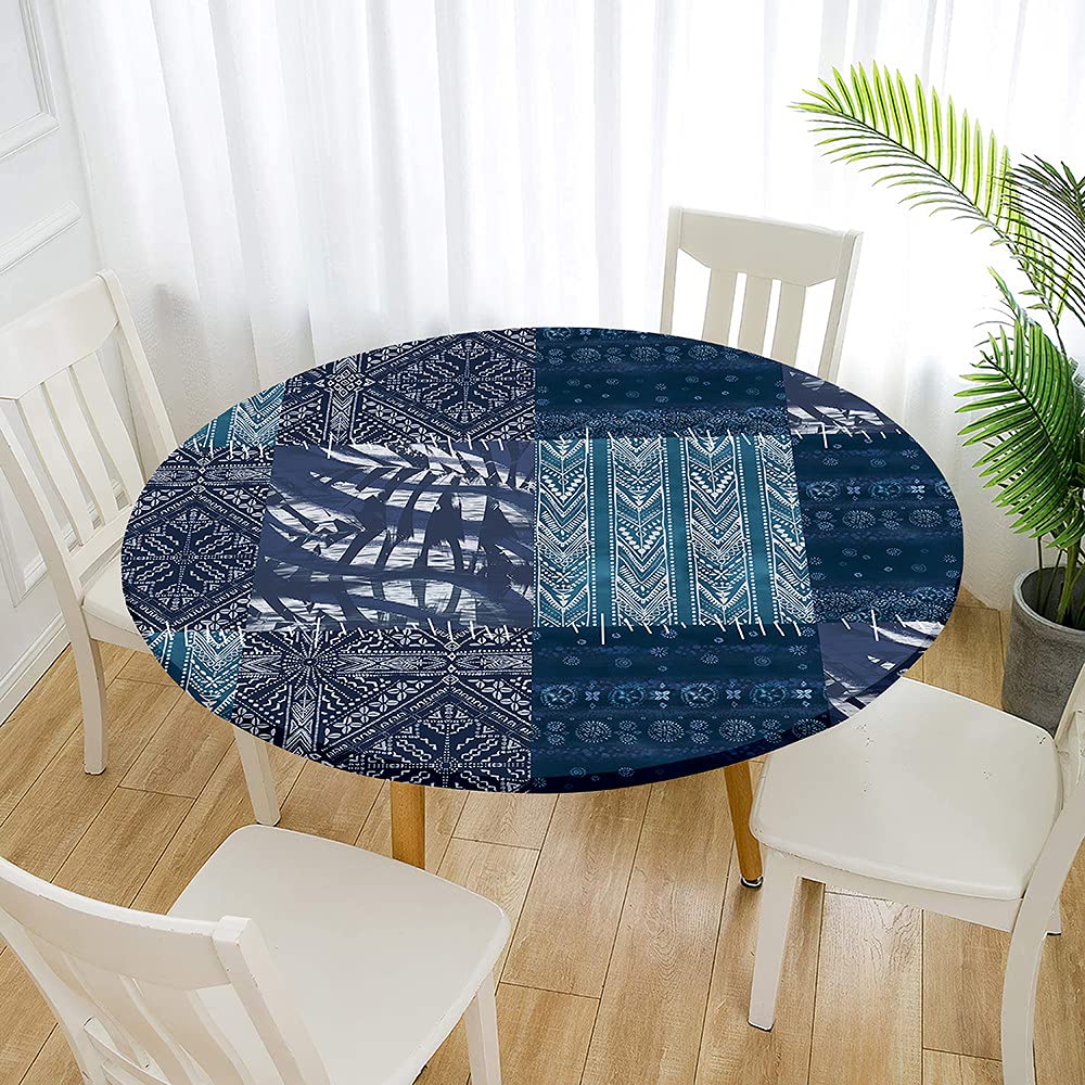 FANSU 3D Nappes Rondes Anti Taches, Imprimé Dorure Bord Elastiqué Couverture Nappe Imperméable Polyester Protège Table Pour Salle à
