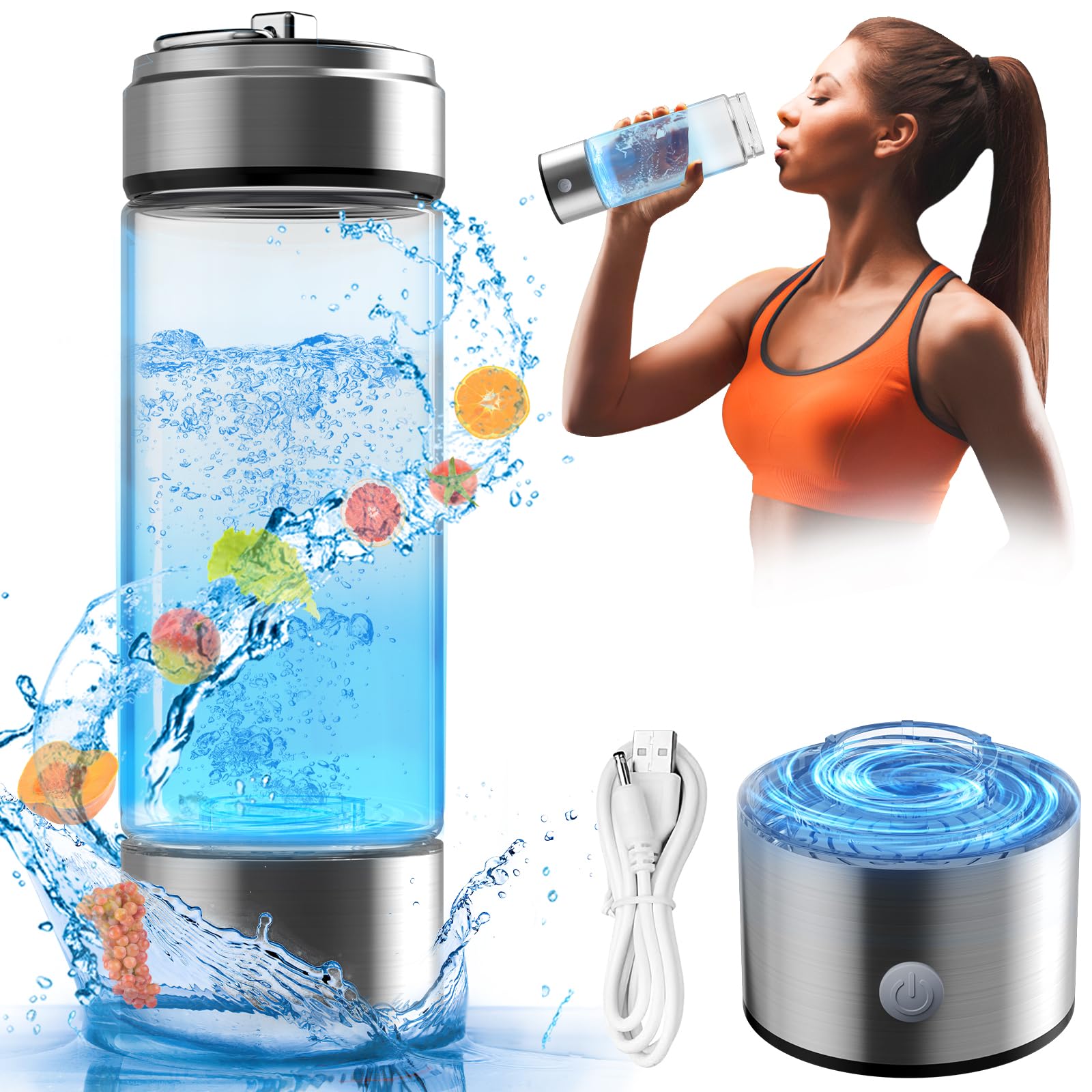 Rechargeable Hydro Health Hydrogen Water Bottle Portable Glass