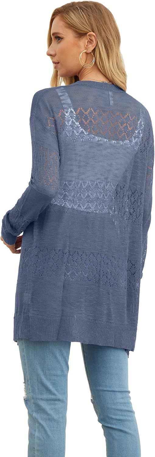 GRECERELLE Women's Lightweight Crochet Long Sleeve Loose Casual Open Front Cardigan Drape Sweaters Boho Summer Beach Coverups - Image 5