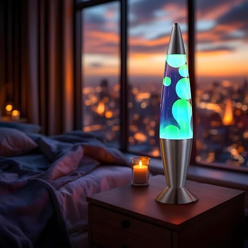 Jambo 16" Beautiful Lamp- Blue with Yellow/Green Wax, Relaxing Liquid Light, Night Light Nightlight, Home Decor Living Room Office Bedroom Lamp for Adults Teens Kids, Magma Motion - 2