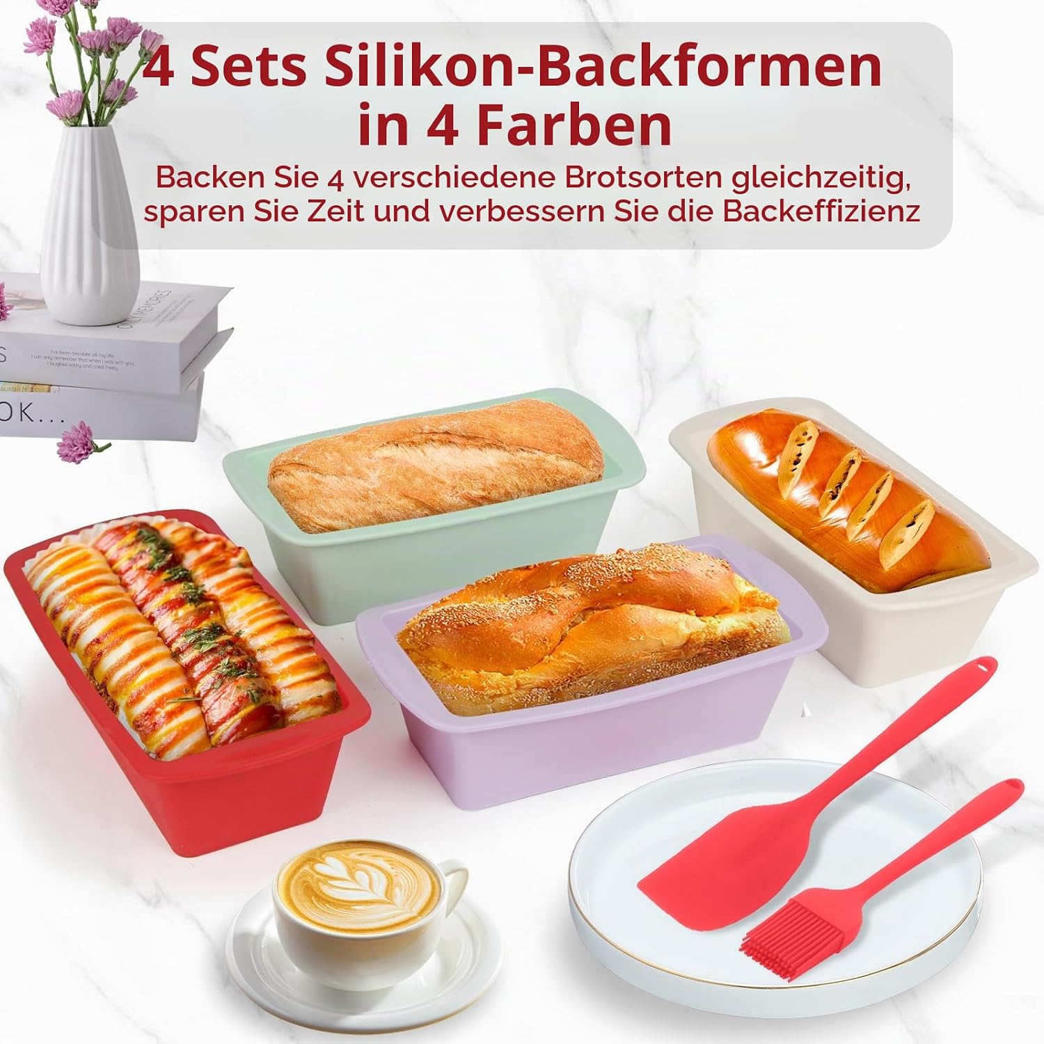 Silikon Backform 4 Stück Rechteckig 19,2x9,5x5,5cm Backen Küche Zubehör