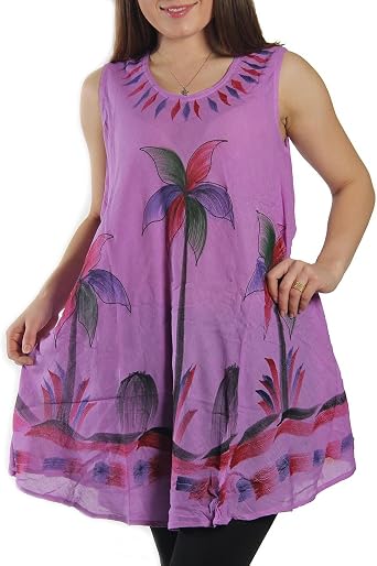 Embroidered Watercolor Palm Tree Flared Hem Blouse