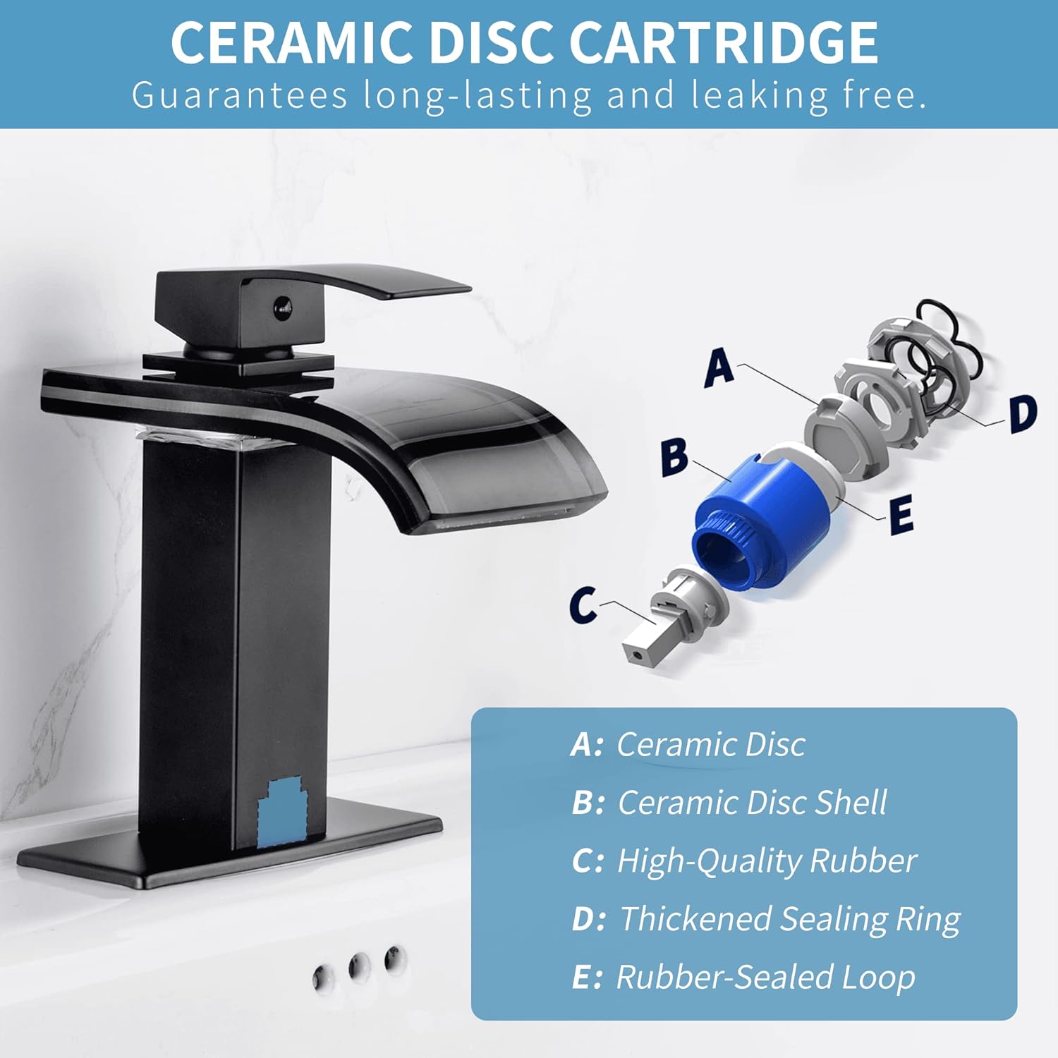 LED Black Waterfall Bathroom Faucet, Bathroom Sink Faucet , 1 Hole, 4 Inch Centerset - Image 4